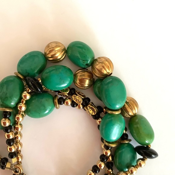 Handmade green turquoise magnesite and onyx multi strand stack bracelet - Picture 6 of 7